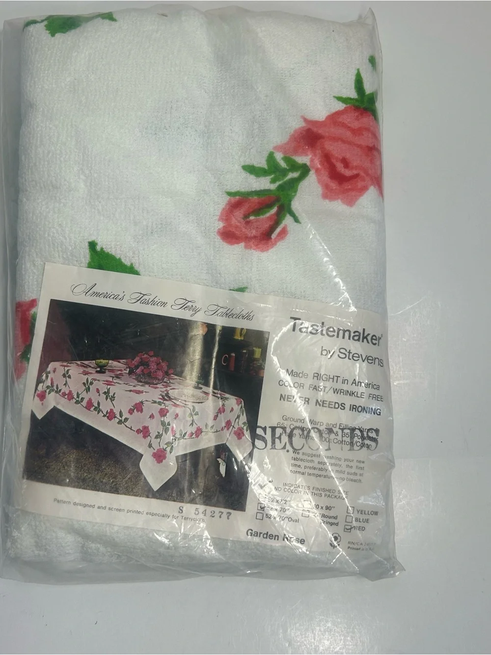 VTG NOS Terry Tablecloth Garden Rose by Stevens 52”x70” Rectangle NEW 2nds Retro